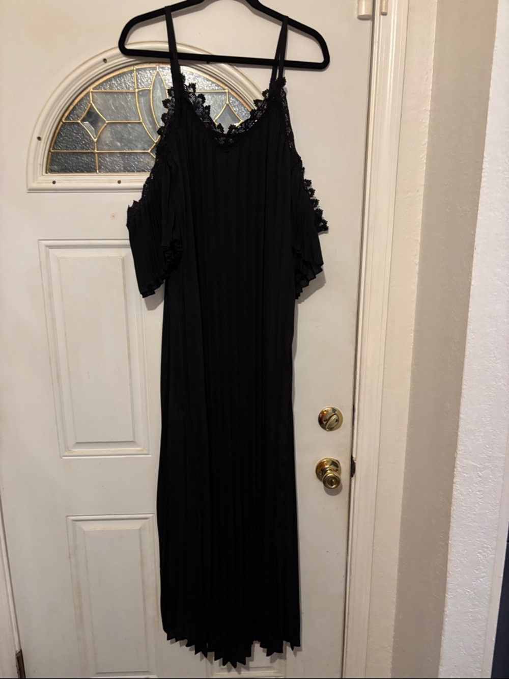 Black One-Shoulder Lace-Trim Midi Dress - P2P16, Length 50